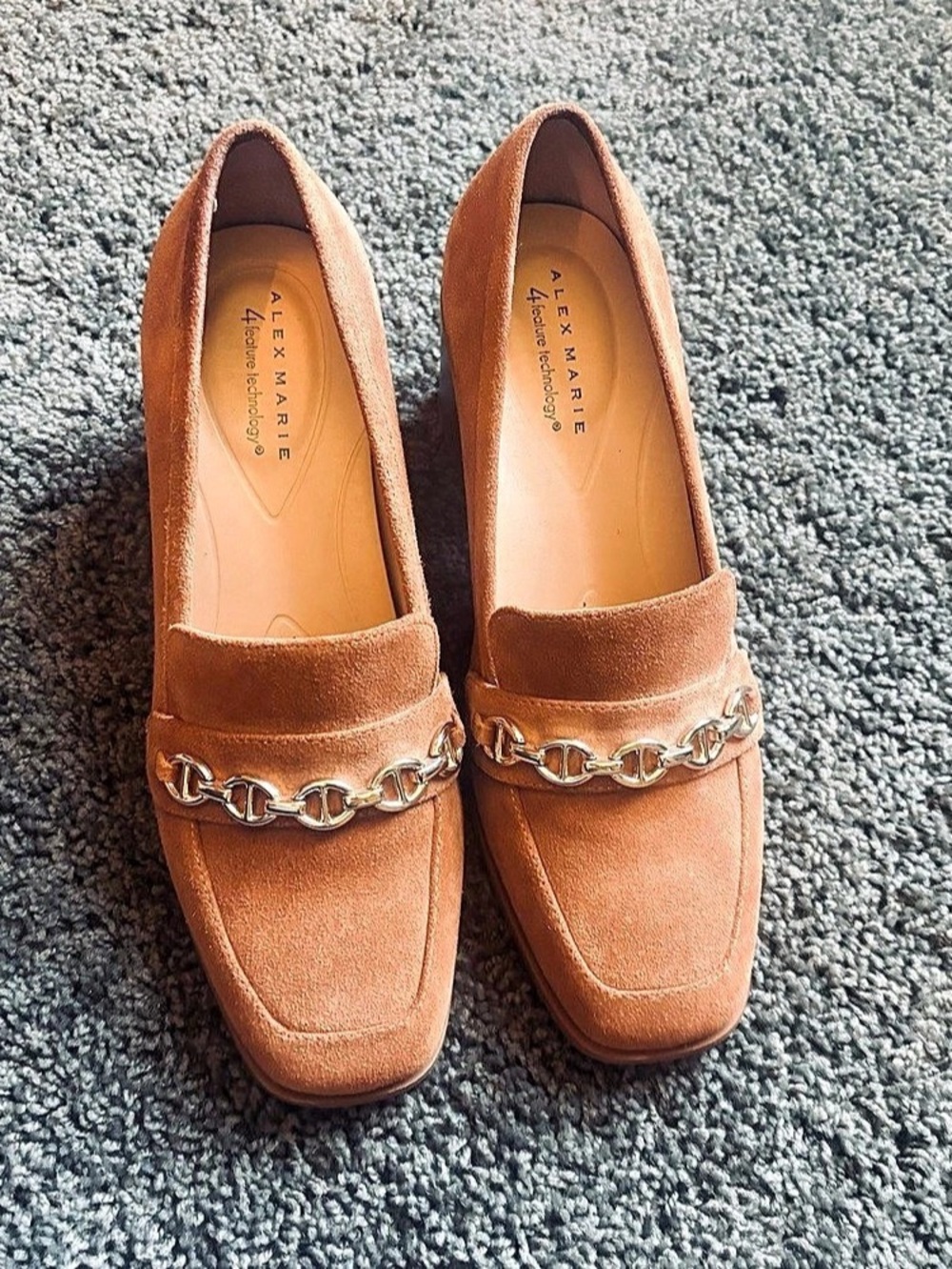 ALEX MARIE Chain Detail Block Heel Pumps in Brown